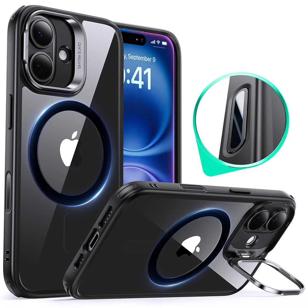 iPhone 16 Plus HaloLock Classic Hybrid Case (Camera Control, Stash Stand) - Clear Black - ESR