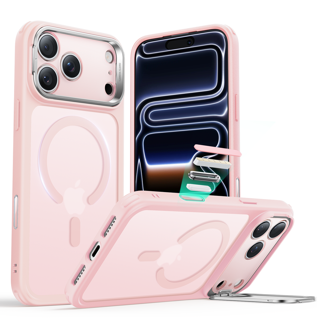 iPhone 17 Pro Max Classic Hybrid Magnetic Case (Camera Control, Stash Stand) - Frosted Bubblegum Pink  Product type