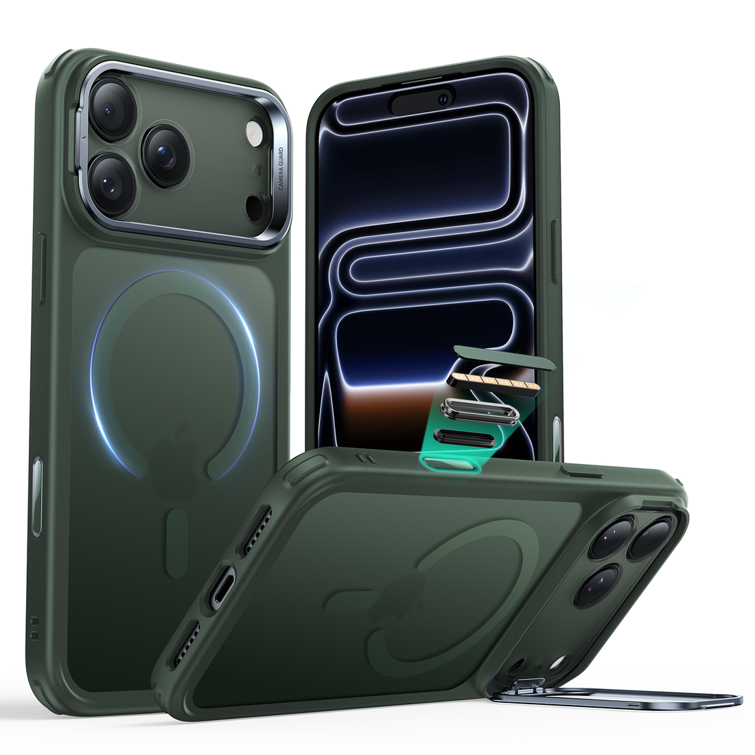 iPhone 17 Pro Max Classic Hybrid Magnetic Case (Camera Control, Stash Stand) - Frosted Green  Product type