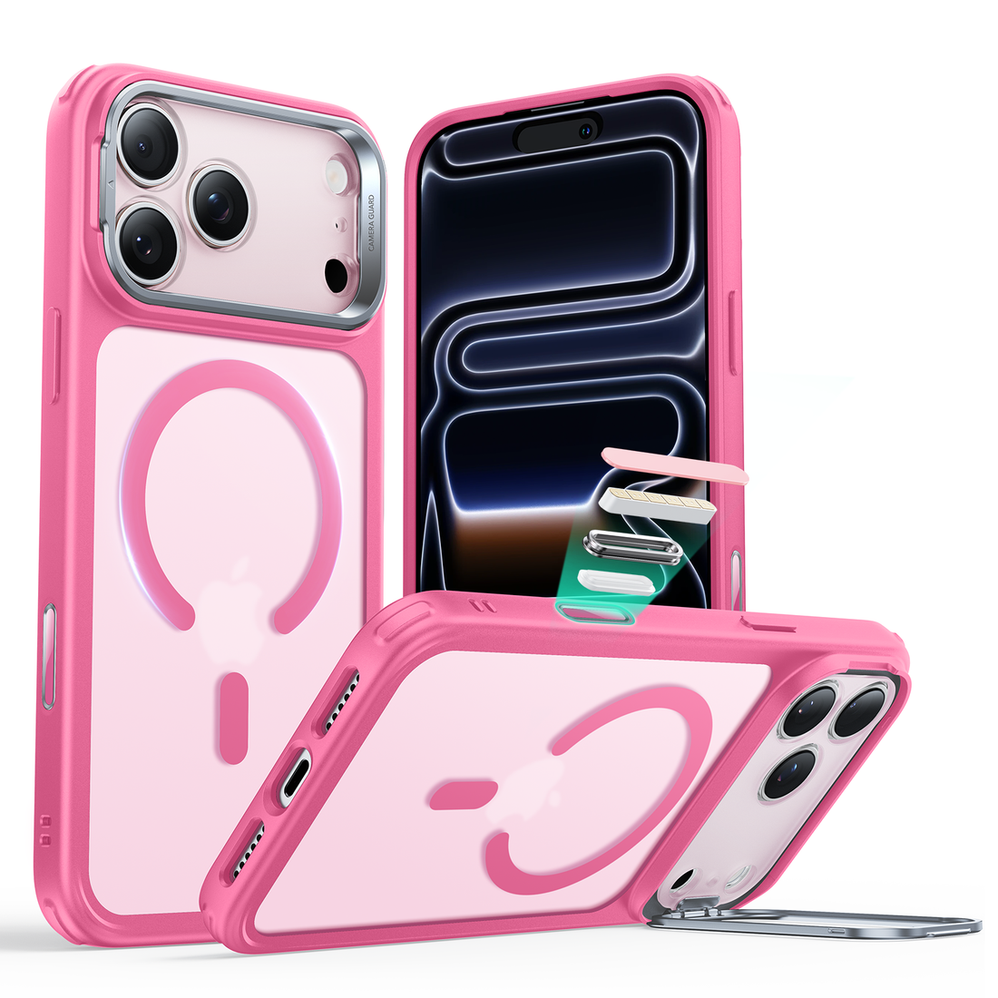 iPhone 17 Pro Max Classic Hybrid Magnetic Case (Camera Control, Stash Stand) - Frosted Pink  Product type