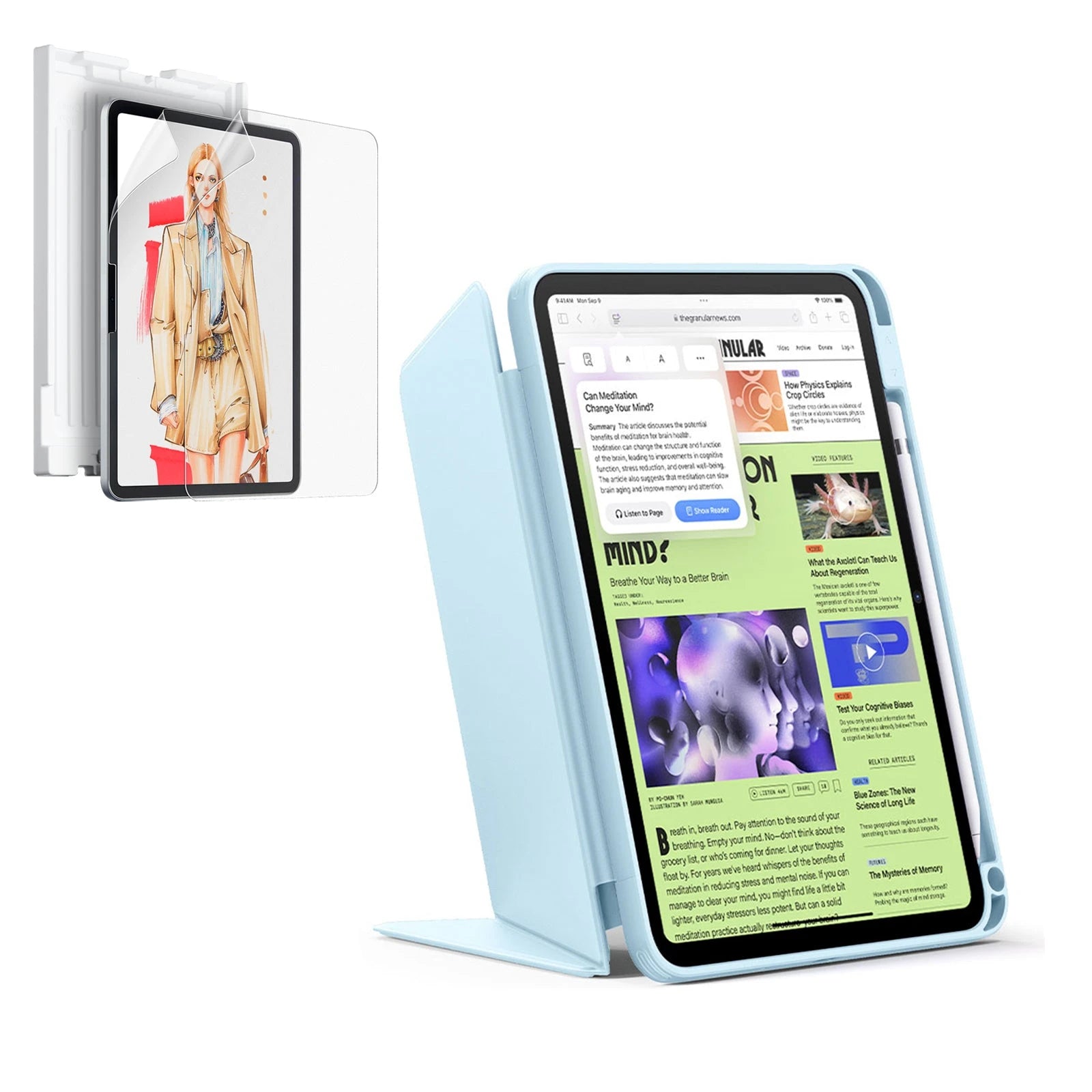 Sky Blue Magnetic Case & Screen Protection Bundle for iPad(A16) | ESR