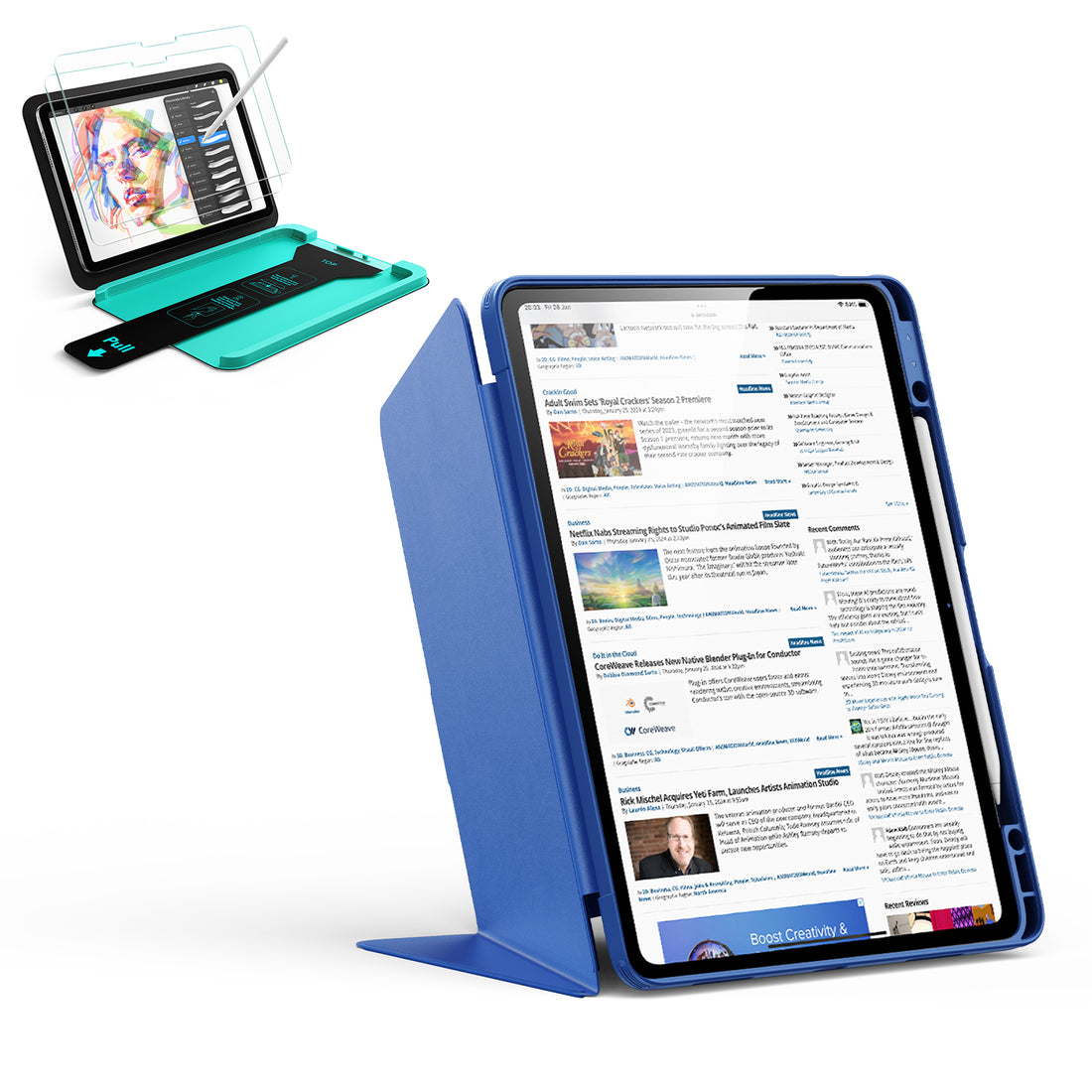 iPad Air 13" (M4) 2026 Bundle Flip Magnetic Case with Pencil Holder & Armorite® Paper-Feel Protection - Navy Blue  Product type