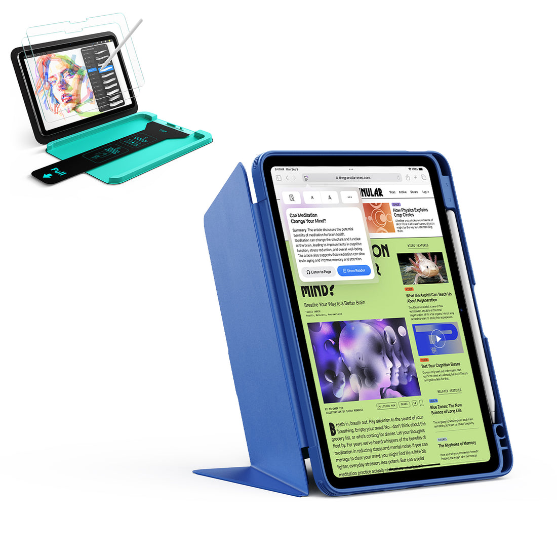 iPad Air 11" (M4) 2026 Bundle Flip Magnetic Case with Pencil Holder & Armorite® Paper-Feel Protection - Navy Blue  Product type