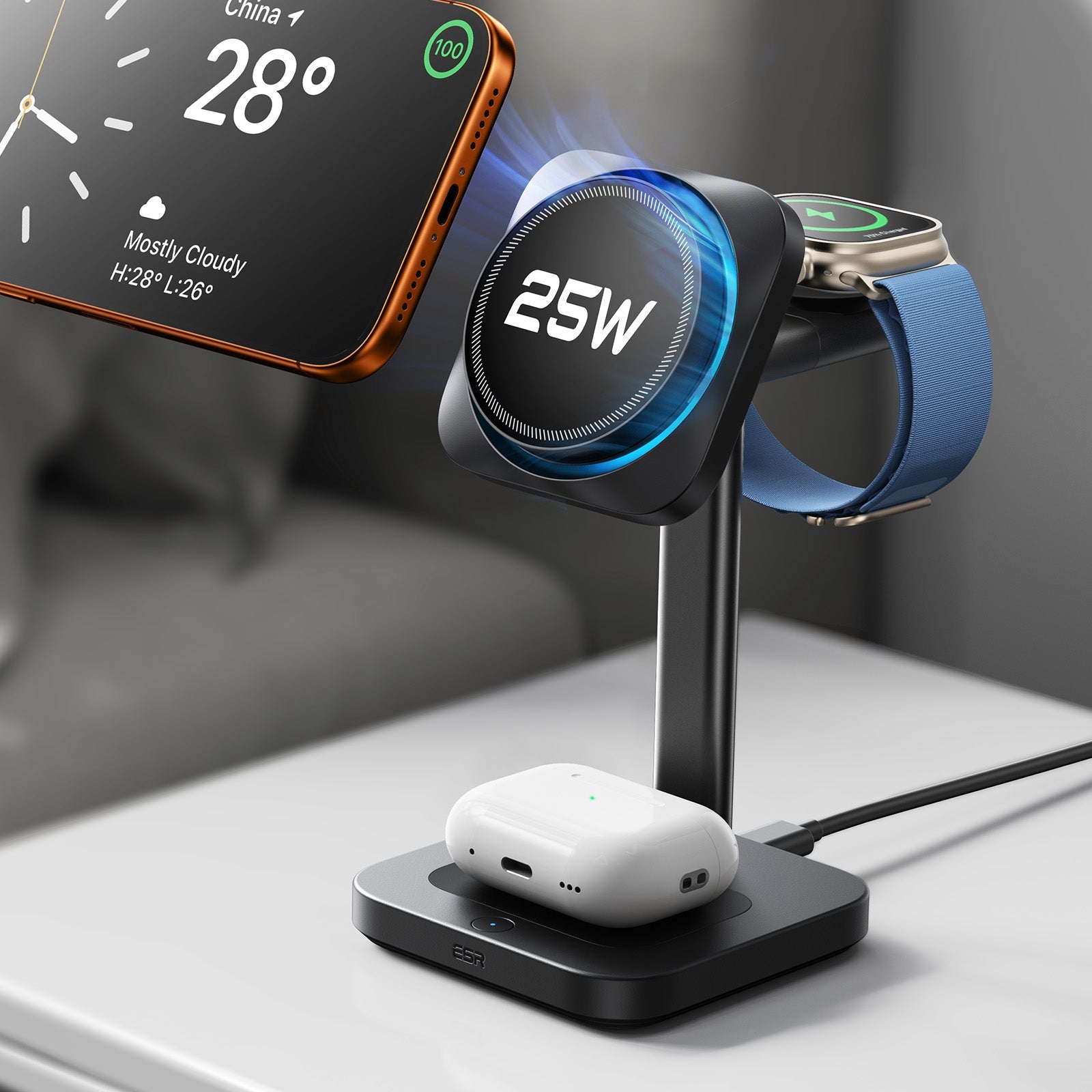 CryoBoost 3-in-1 Magnetic Charging Station (25W, Qi2.2)  - JP Plug–Black  Product type