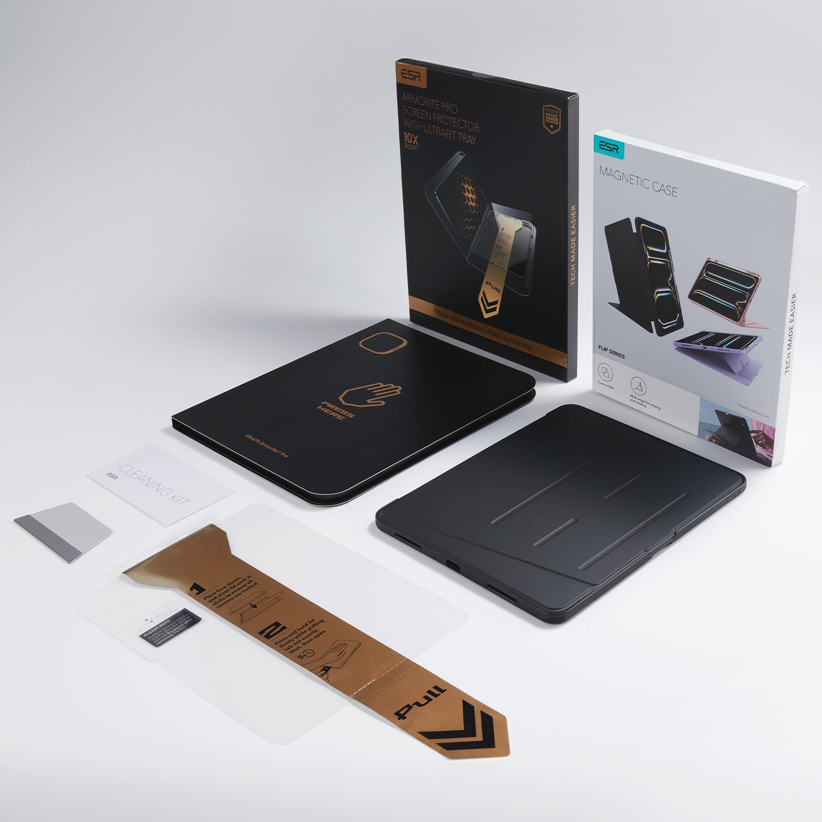 iPad Pro 13インチ(M5) 2025用 Flipマグネットケース（ペンホルダー付き）＆Armorite® Proガラス保護フィルム（UltraFitトレー付き）セット - ブラック  Product type