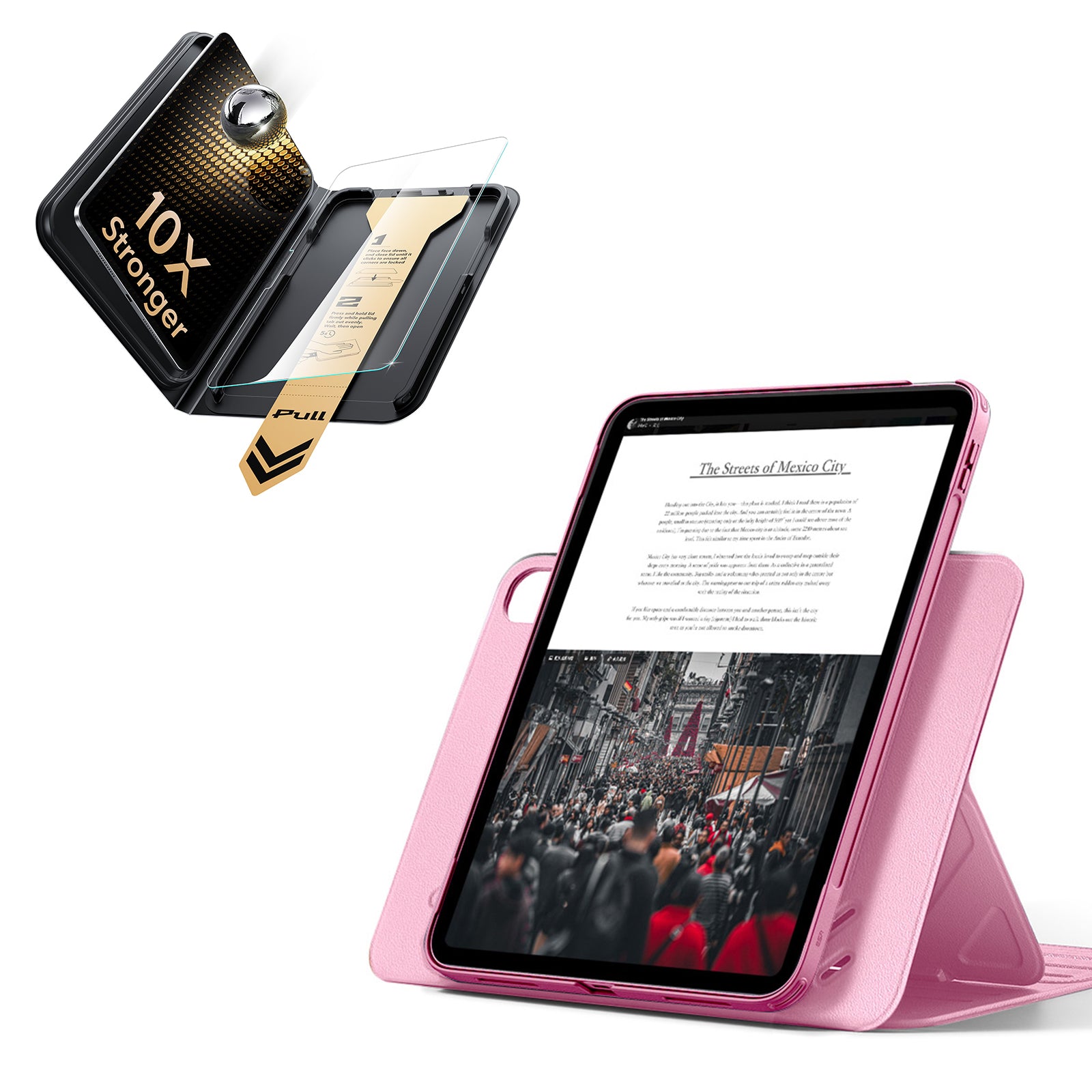 iPad 11インチ(A16) 2025用 Shiftマグネットケース＆Armorite® Proガラス保護フィルム（UltraFitトレイ付き）セット - ピンク  Product type