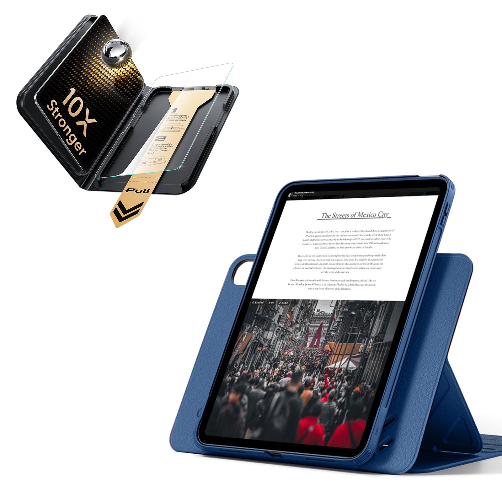 iPad 11インチ(A16) 2025用 Shiftマグネットケース＆Armorite® Proガラス保護フィルム（UltraFitトレイ付き）セット - ネイビーブルー  Product type