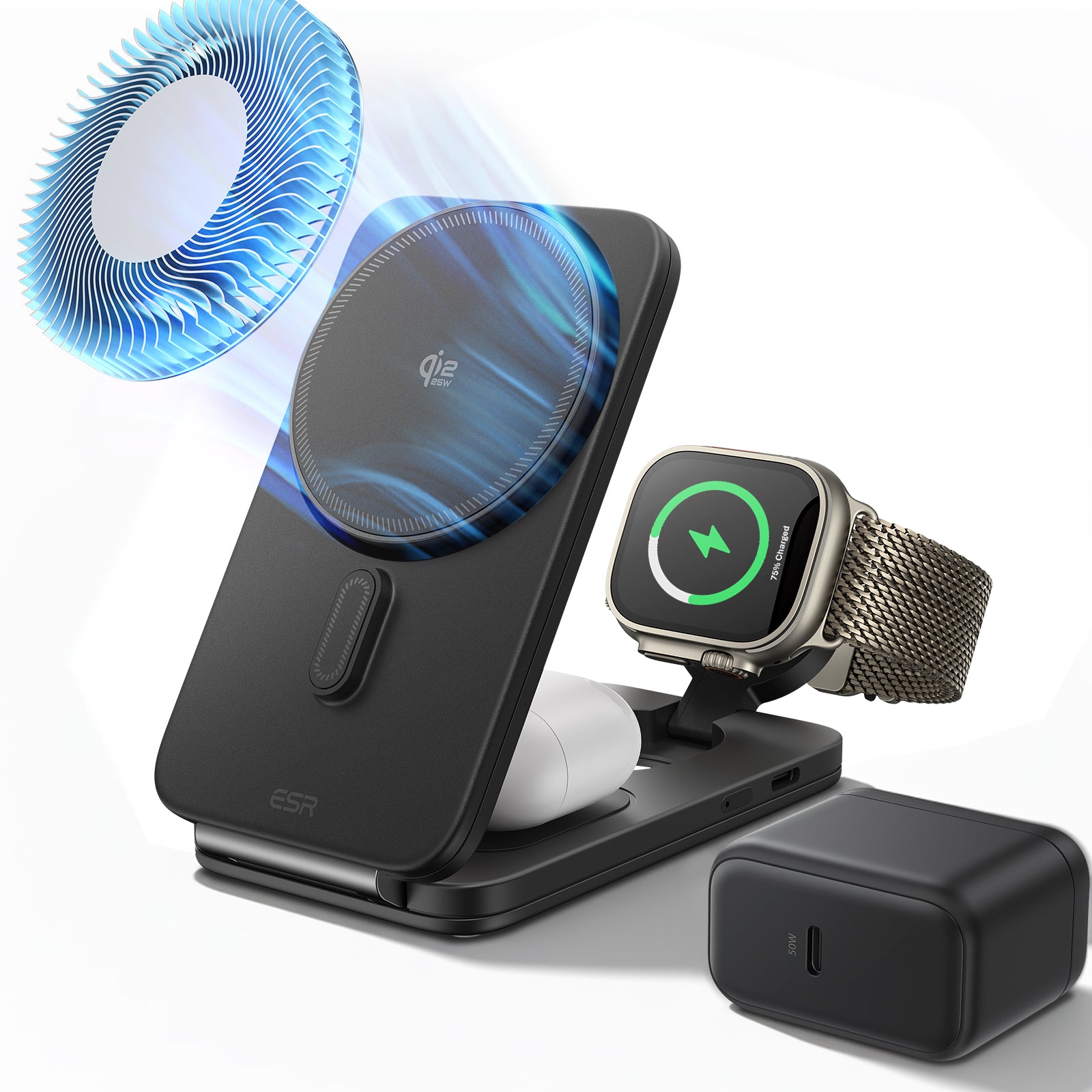 CryoBoost Foldable 3-in-1 Magnetic Charging Station  (25W) – JP Plug-Black  Product type