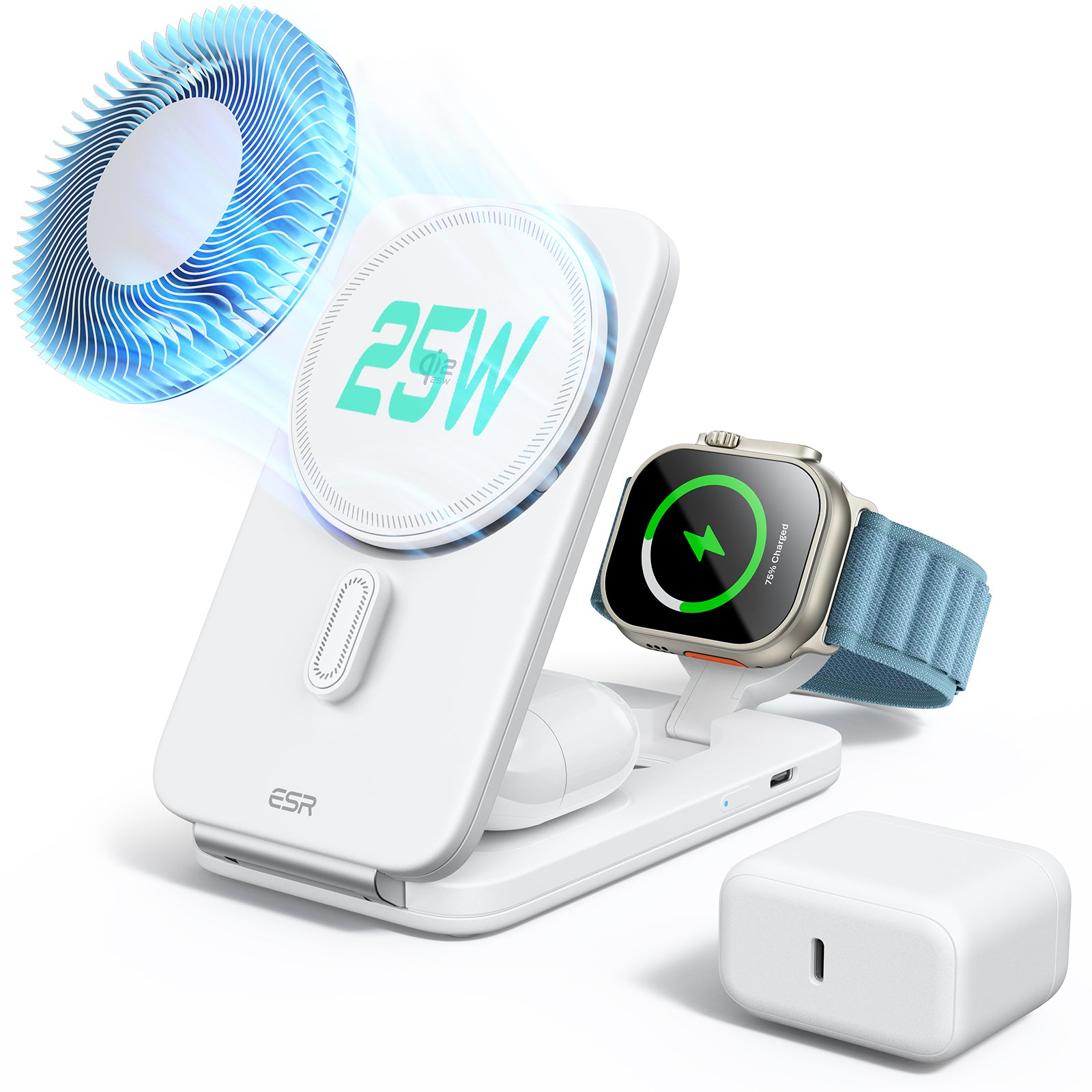 ESR CryoBoost 折りたたみ式 3-in-1 マグネット充電ステーション（Qi2 25W）– ホワイト  Product type