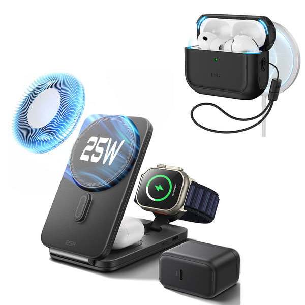 3-in-1充電器 (Qi2 25W) & AirPods Pro 3用Orbitケース セット｜ESR