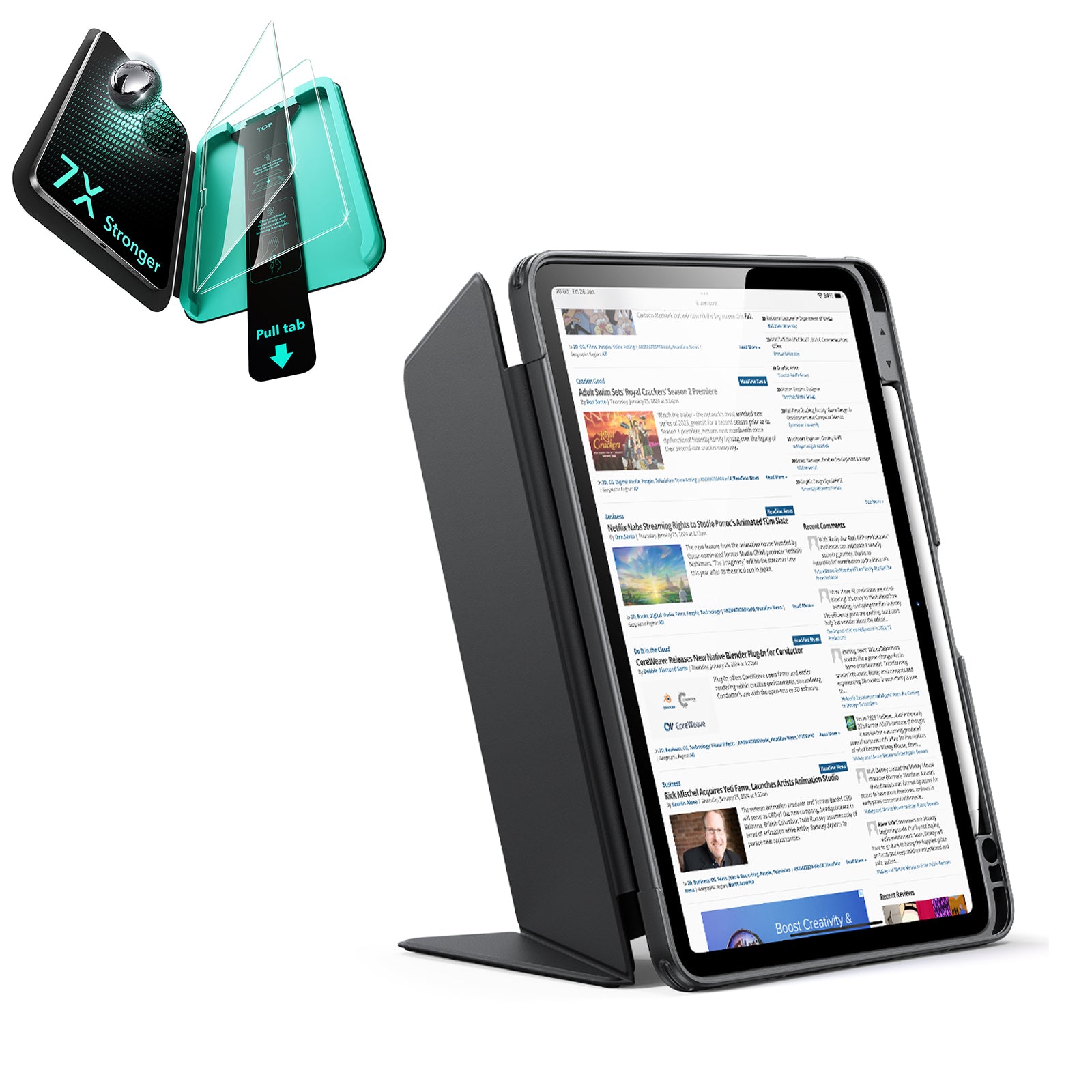 Black Flip iPad Air 11” (M4) Folio Case & Armorite 7X Glass Guard