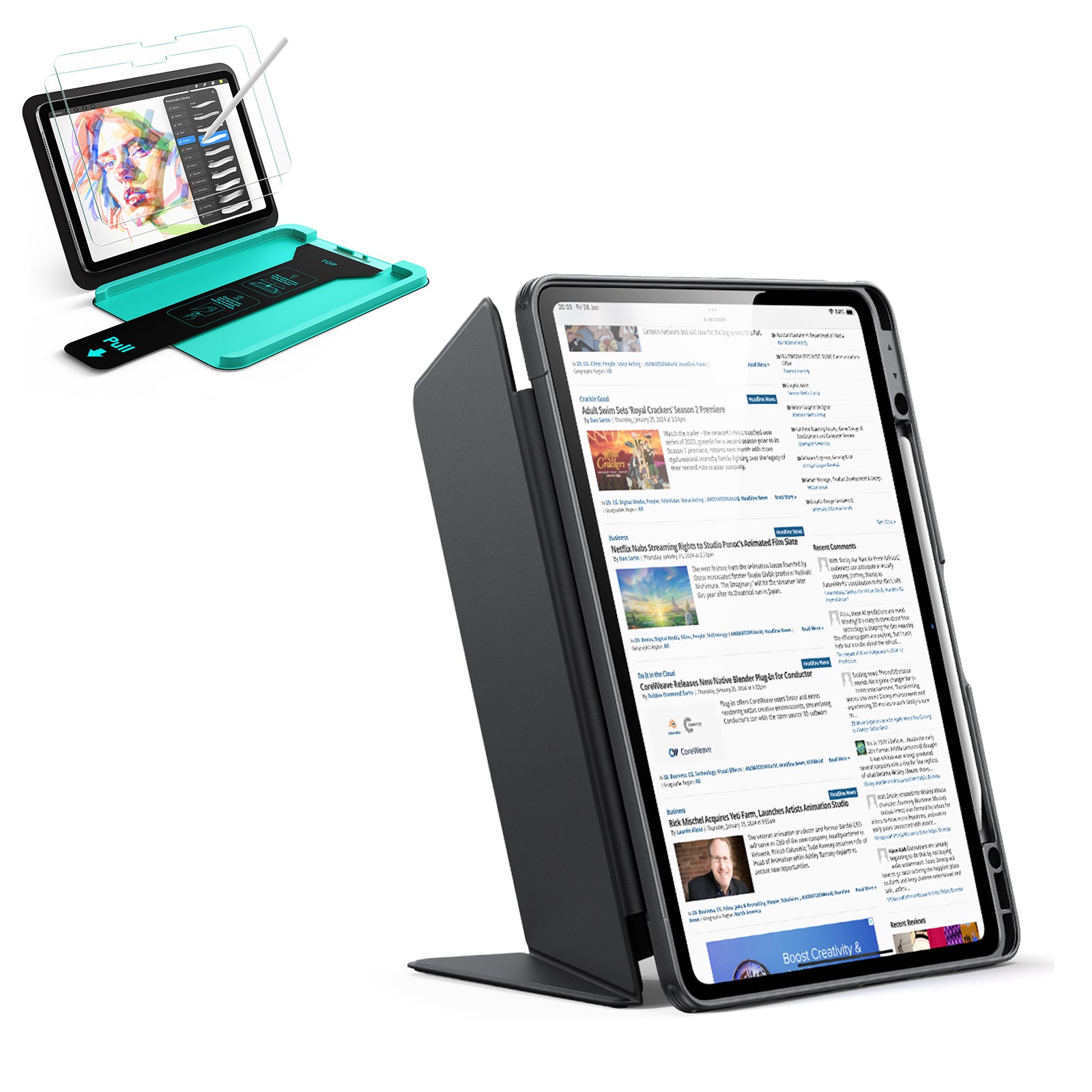 iPad Air 13" (M4) 2026 Bundle Flip Magnetic Case with Pencil Holder & Armorite® Paper-Feel Protection - Black  Product type