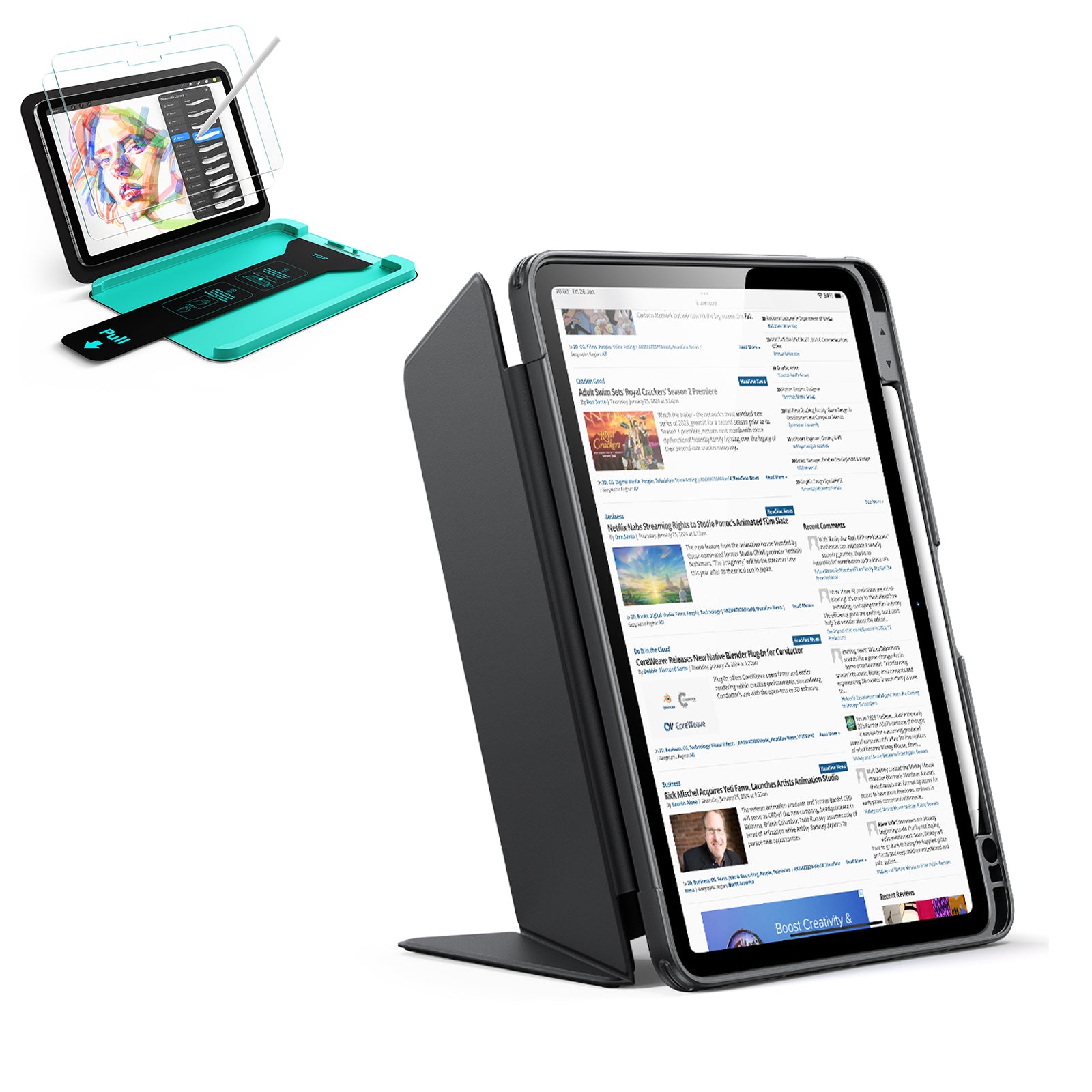 iPad Air 11" (M4) 2026 Bundle Flip Magnetic Case with Pencil Holder & Armorite® Paper-Feel Protection - Black  Product type