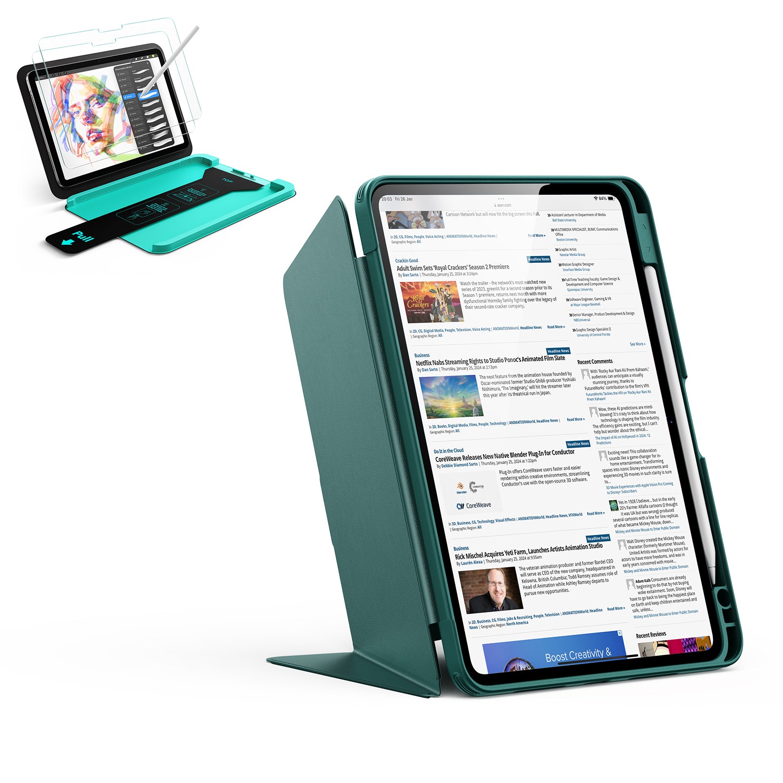 iPad 11" (A16) 2025 Bundle Flip Magnetic Case with Pencil Holder & Armorite® Paper-Feel Protection - Green  Product type