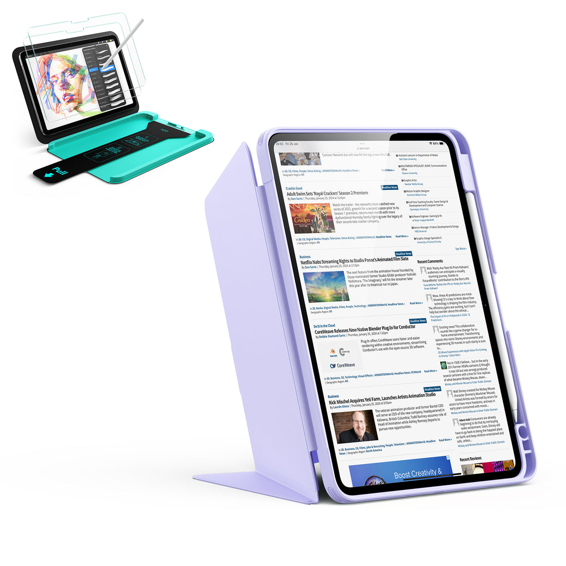 iPad 11" (A16) 2025 Bundle Flip Magnetic Case with Pencil Holder & Armorite® Paper-Feel Protection - Light Purple  Product type