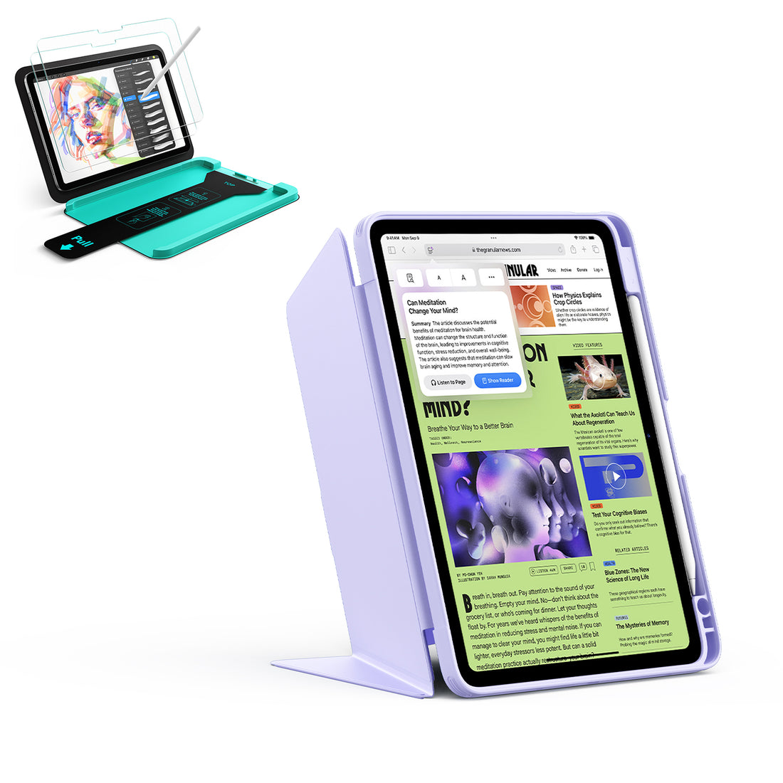 iPad Air 11" (M4) 2026 Bundle Flip Magnetic Case with Pencil Holder & Armorite® Paper-Feel Protection - Light Purple  Product type