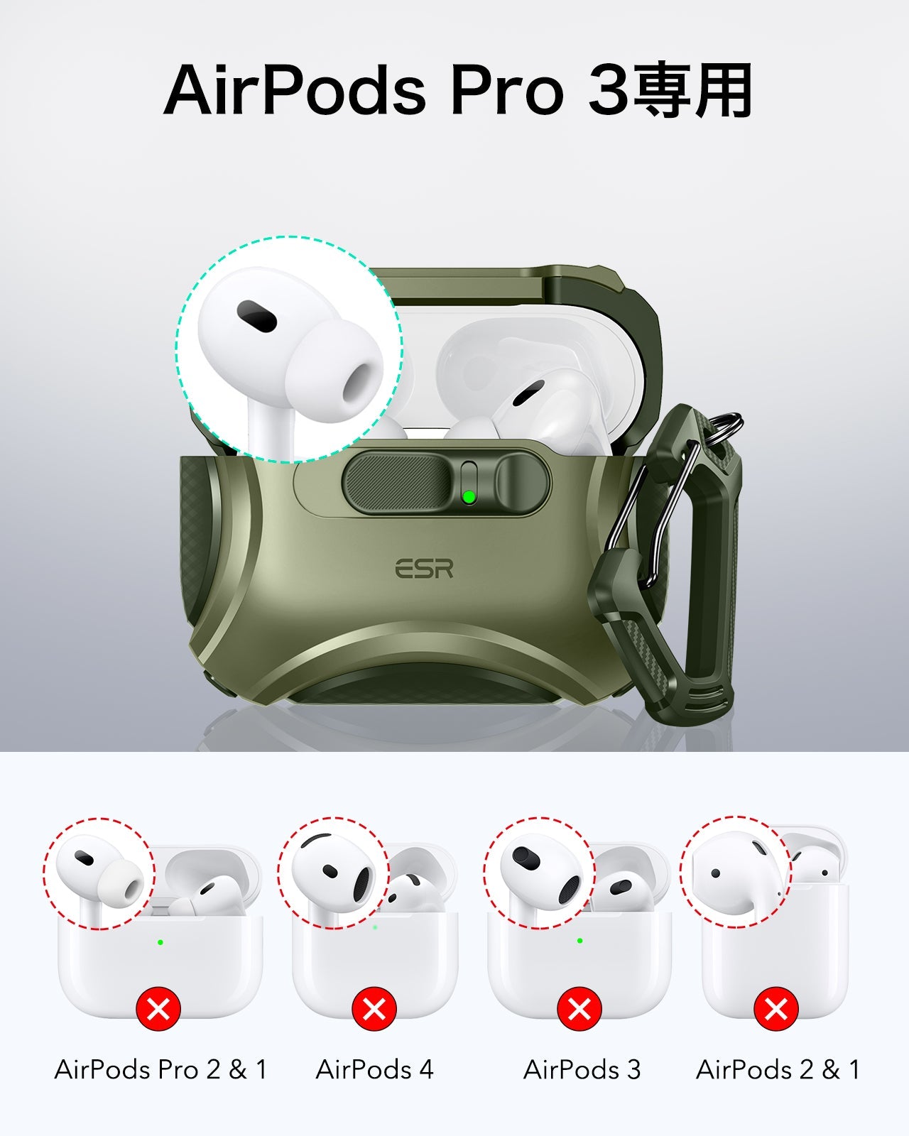 AirPods Pro 3 Cyber FlickLock Magnetic Case - Army Green  Product type