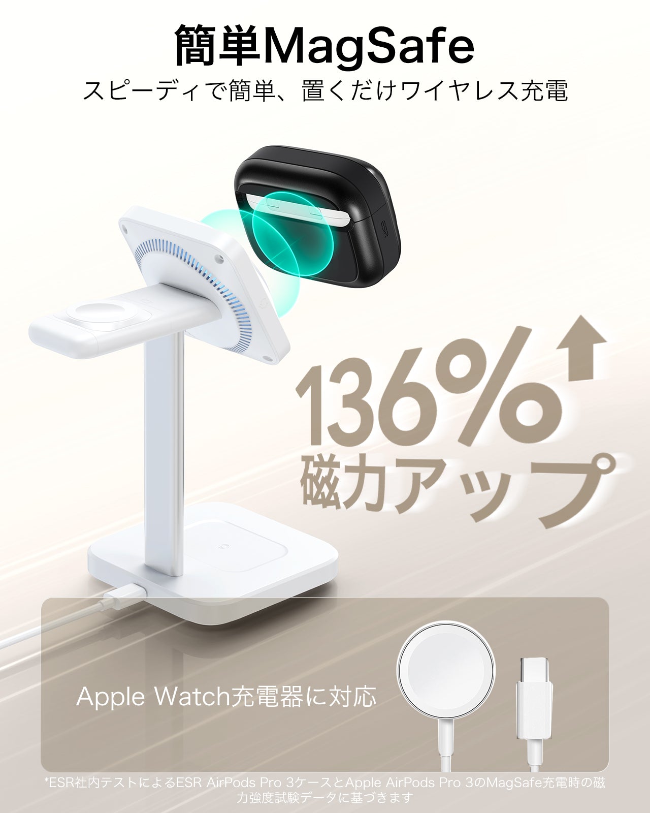 ブラック AirPods Pro 3 MagSafe充電対応ケース、ストラップ付き｜ESR
