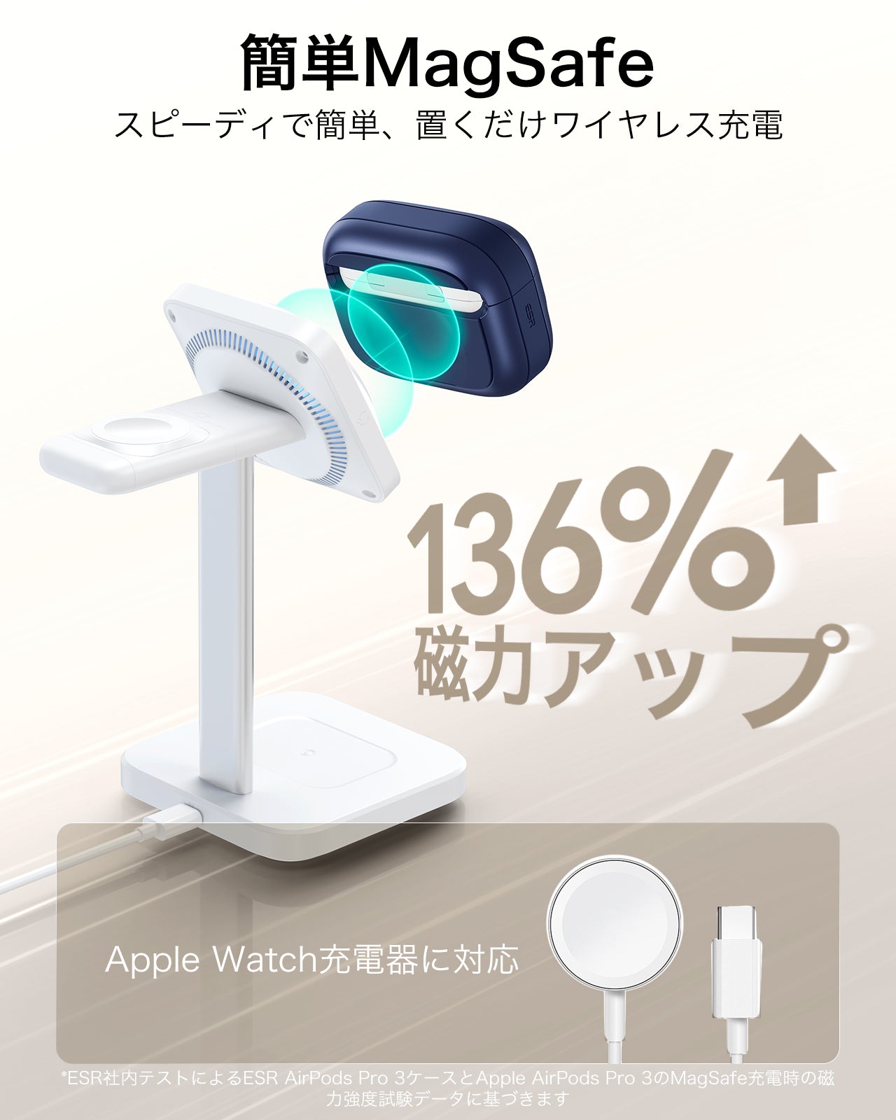 ネイビーブルー AirPods Pro 3 MagSafe充電対応ケース、ストラップ付き