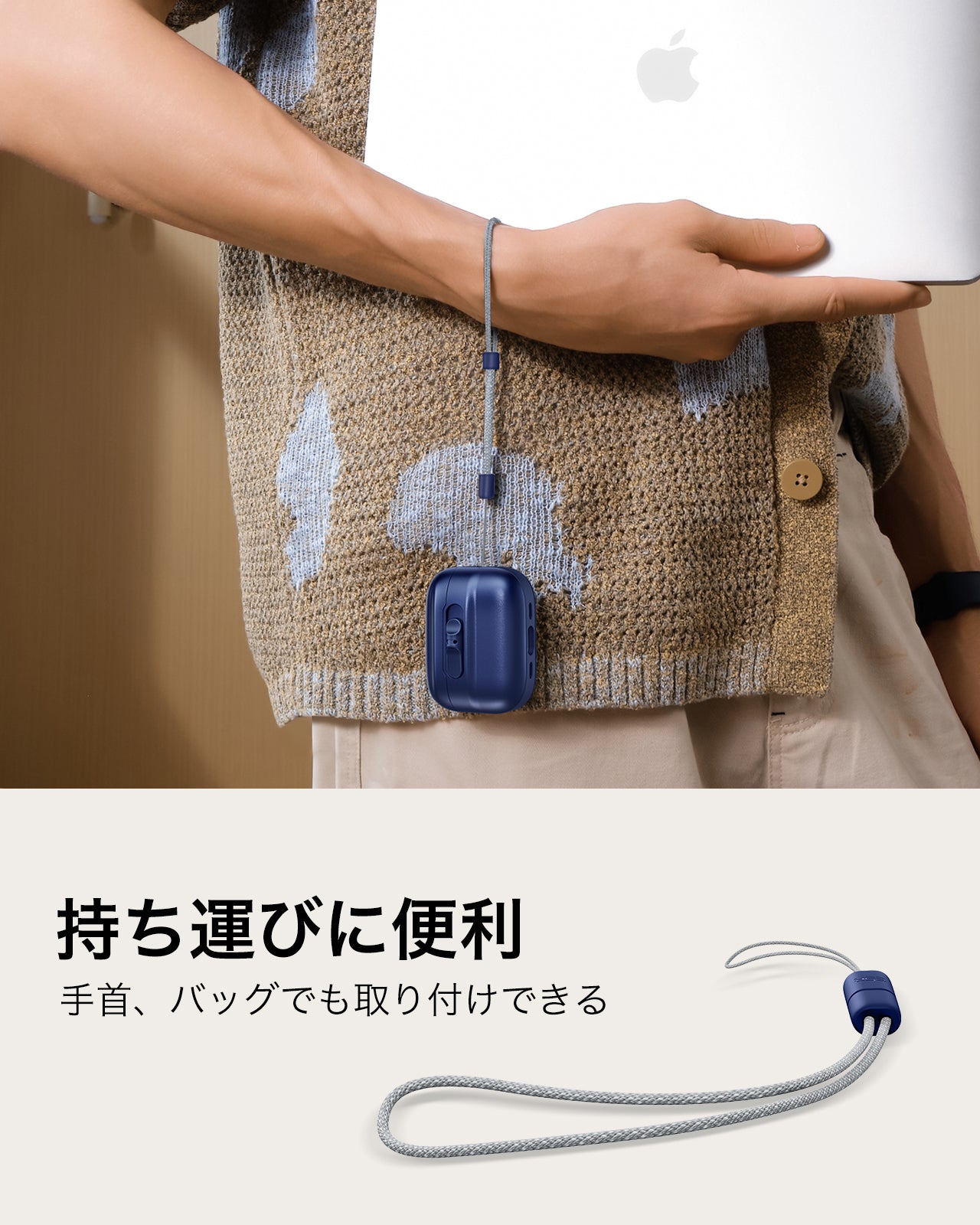 ネイビーブルー AirPods Pro 3 MagSafe充電対応ケース、ストラップ付き