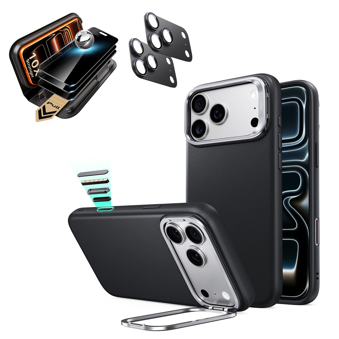 iPhone 18 Pro Max Bundle Atelier Vegan Leather Magnetic Case with Camera Control and Flex Stand, Plus Armorite®️ Pro Privacy Screen Protector - Black  Product type