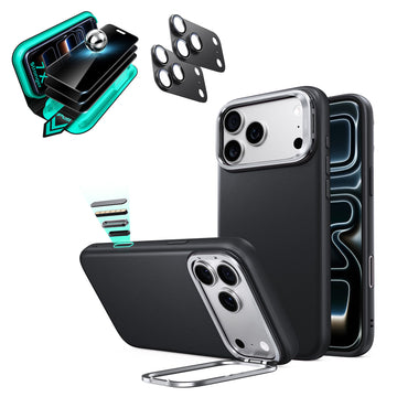 iPhone 18 Pro Bundle Atelier Vegan Leather Magnetic Case with Camera Control and Flex Stand, Plus Armorite®️ Privacy Screen Protector - Black  Product type