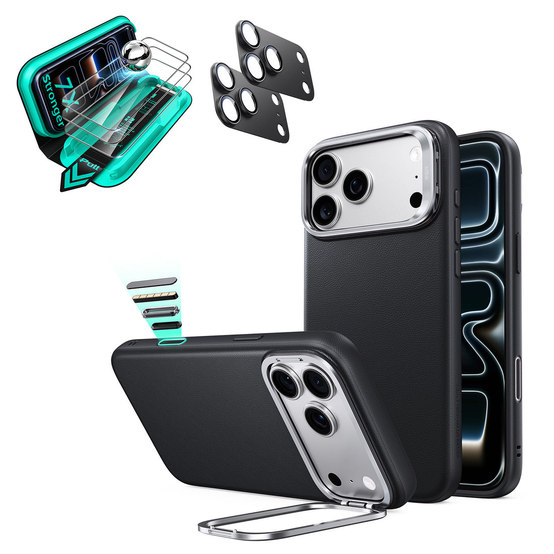 iPhone 18 Pro Bundle Atelier Vegan Leather Magnetic Case with Camera Control and Flex Stand, Plus Armorite®️ Screen Protector - Black  Product type