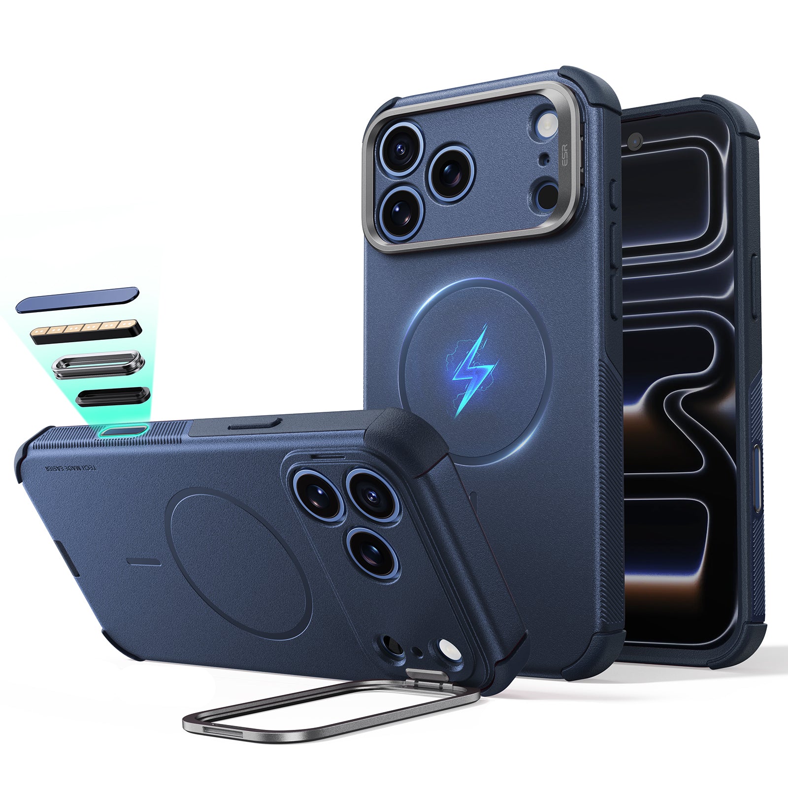 iPhone 18 Pro Max用 Cyber タフマグネットスタンドケース（ネイビー