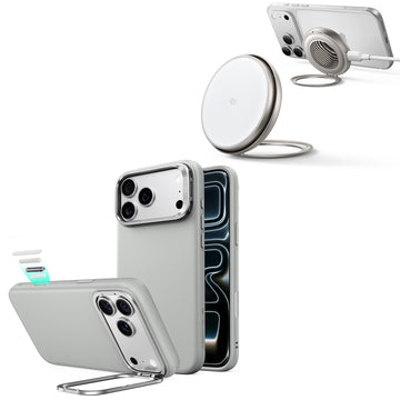 iPhone 18 Pro用Atelierシリコーンレザーマグネットケース カメラコントロールカバー、Flexスタンド付き＆Cyclone 25Wマグネット充電パッド- グレー  Product type