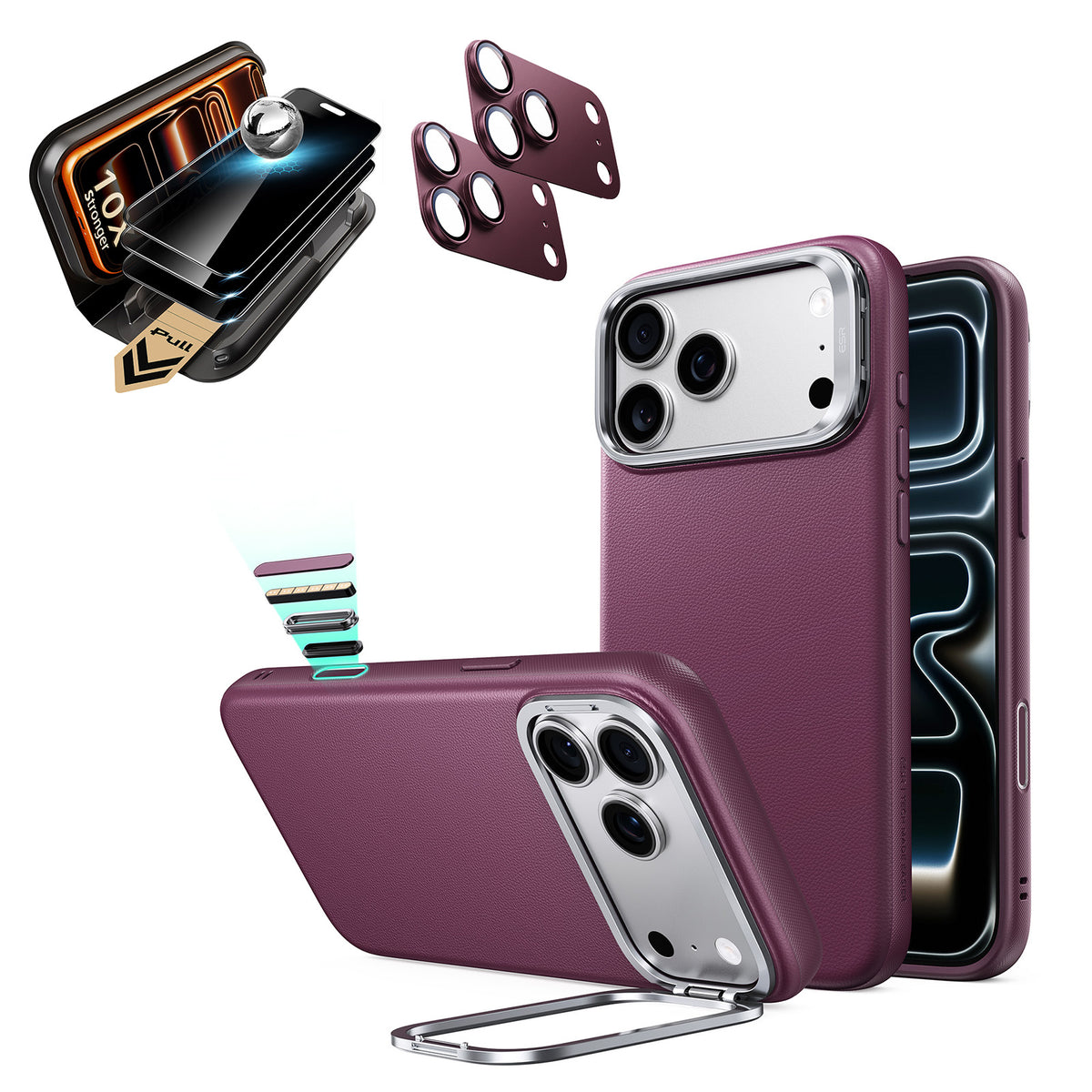 iPhone 18 Pro Max Bundle Atelier Vegan Leather Magnetic Case with Camera Control and Flex Stand, Plus Armorite®️ Pro Screen Protector - Deep Burgundy  Product type