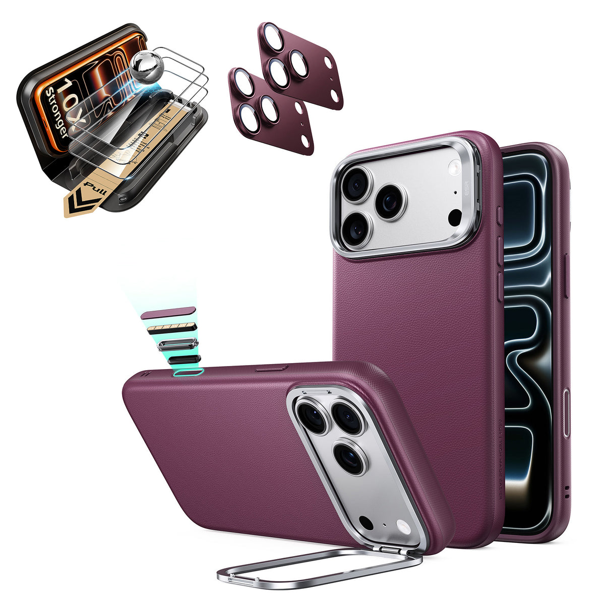 iPhone 18 Pro Bundle Atelier Vegan Leather Magnetic Case with Camera Control and Flex Stand, Plus Armorite®️ Pro Screen Protector - Deep Burgundy  Product type