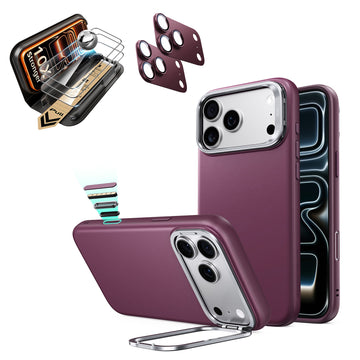 iPhone 18 Pro Bundle Atelier Vegan Leather Magnetic Case with Camera Control and Flex Stand, Plus Armorite®️ Pro Screen Protector - Deep Burgundy  Product type