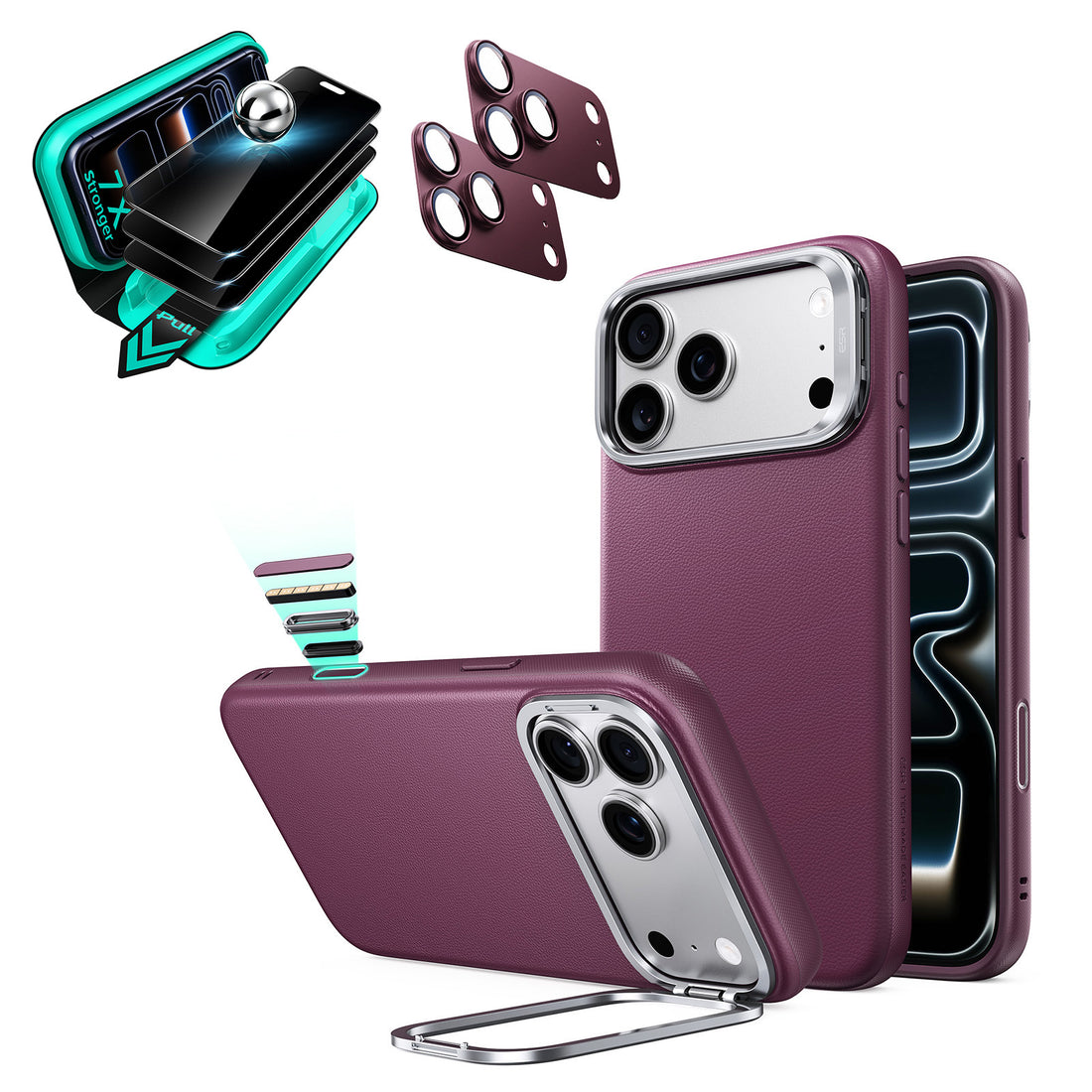 iPhone 18 Pro Bundle Atelier Vegan Leather Magnetic Case with Camera Control and Flex Stand, Plus Armorite®️ Privacy Screen Protector - Deep Burgundy  Product type