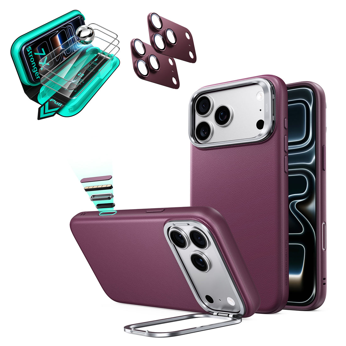 iPhone 18 Pro Bundle Atelier Vegan Leather Magnetic Case with Camera Control and Flex Stand, Plus Armorite®️ Screen Protector - Deep Burgundy  Product type