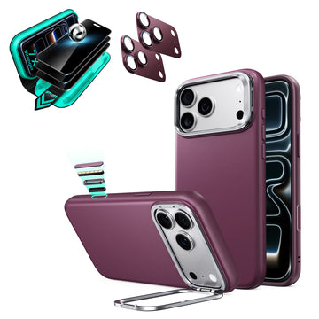 iPhone 18 Pro Max Bundle Atelier Vegan Leather Magnetic Case with Camera Control and Flex Stand, Plus Armorite®️ Privacy Screen Protector - Deep Burgundy  Product type