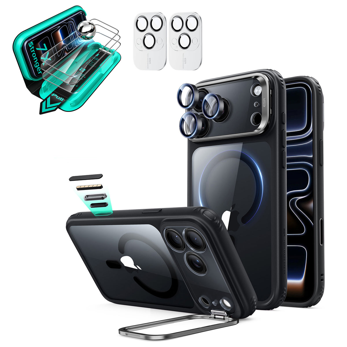 iPhone 18 Pro Max Bundle Classic Hybrid Magnetic Case with Camera Control and Flex Stand, Plus Armorite®️ Screen Protector - Clear Black  Product type