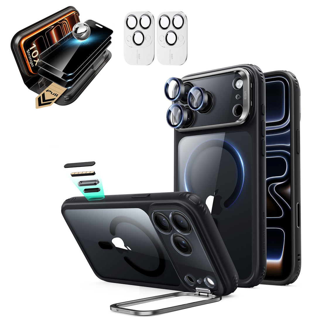 iPhone 18 Pro Bundle Classic Hybrid Magnetic Case with Camera Control and Flex Stand, Plus Armorite® Pro Privacy Screen Protector - Clear Black  Product type