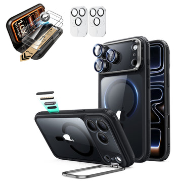 iPhone 18 Pro Max Bundle Classic Hybrid Magnetic Case with Camera Control and Flex Stand, Plus Armorite® Pro Screen Protector - Clear Black  Product type