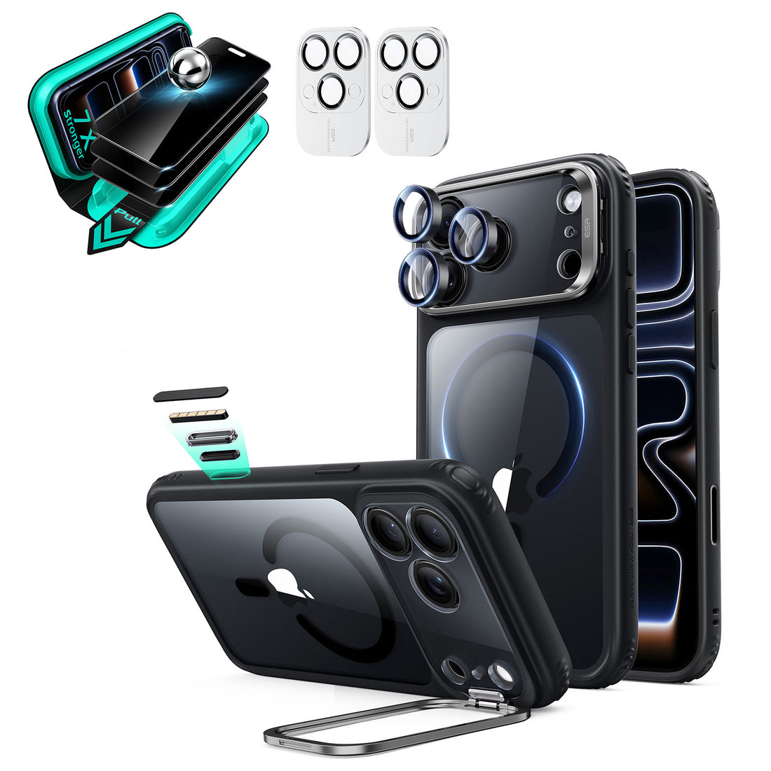 iPhone 18 Pro Max Bundle Classic Hybrid Magnetic Case with Camera Control and Flex Stand, Plus Armorite®️ Privacy Screen Protector - Clear Black  Product type