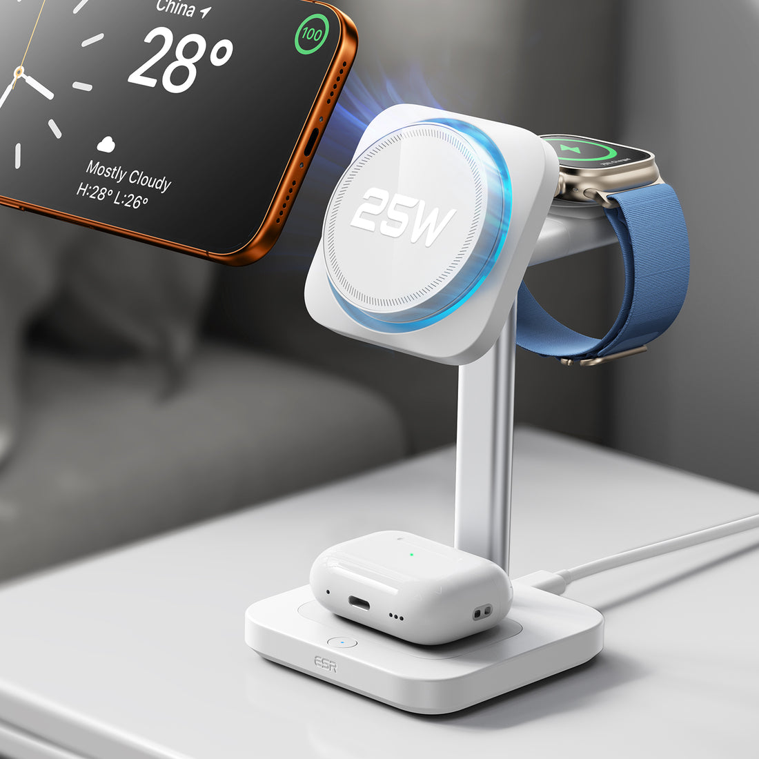 CryoBoost 3-in-1 Magnetic Charging Station (25W, Qi2.2)  - JP Plug–White  Product type