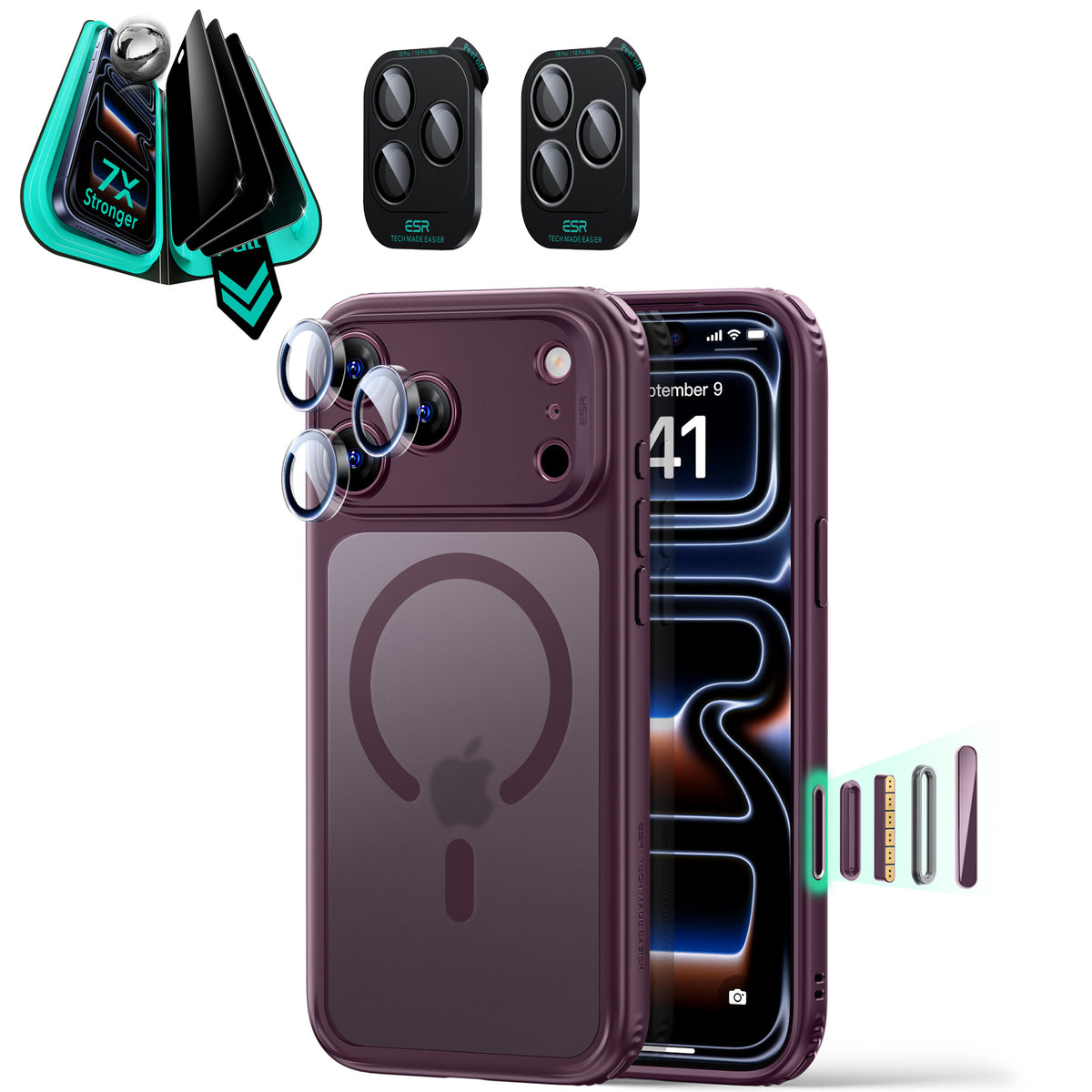 iPhone 18 Pro Max Bundle Classic Hybrid Magnetic Case & Armorite®️ Privacy Screen Protector - Frosted Deep Burgundy  Product type