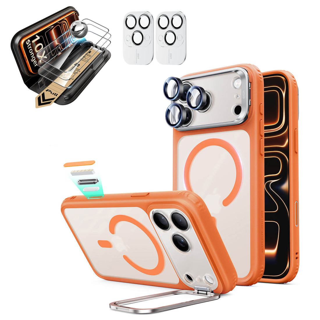 iPhone 18 Pro Max Bundle Classic Hybrid Magnetic Case with Camera Control and Flex Stand, Plus Armorite® Pro Screen Protector - Frosted Orange  Product type