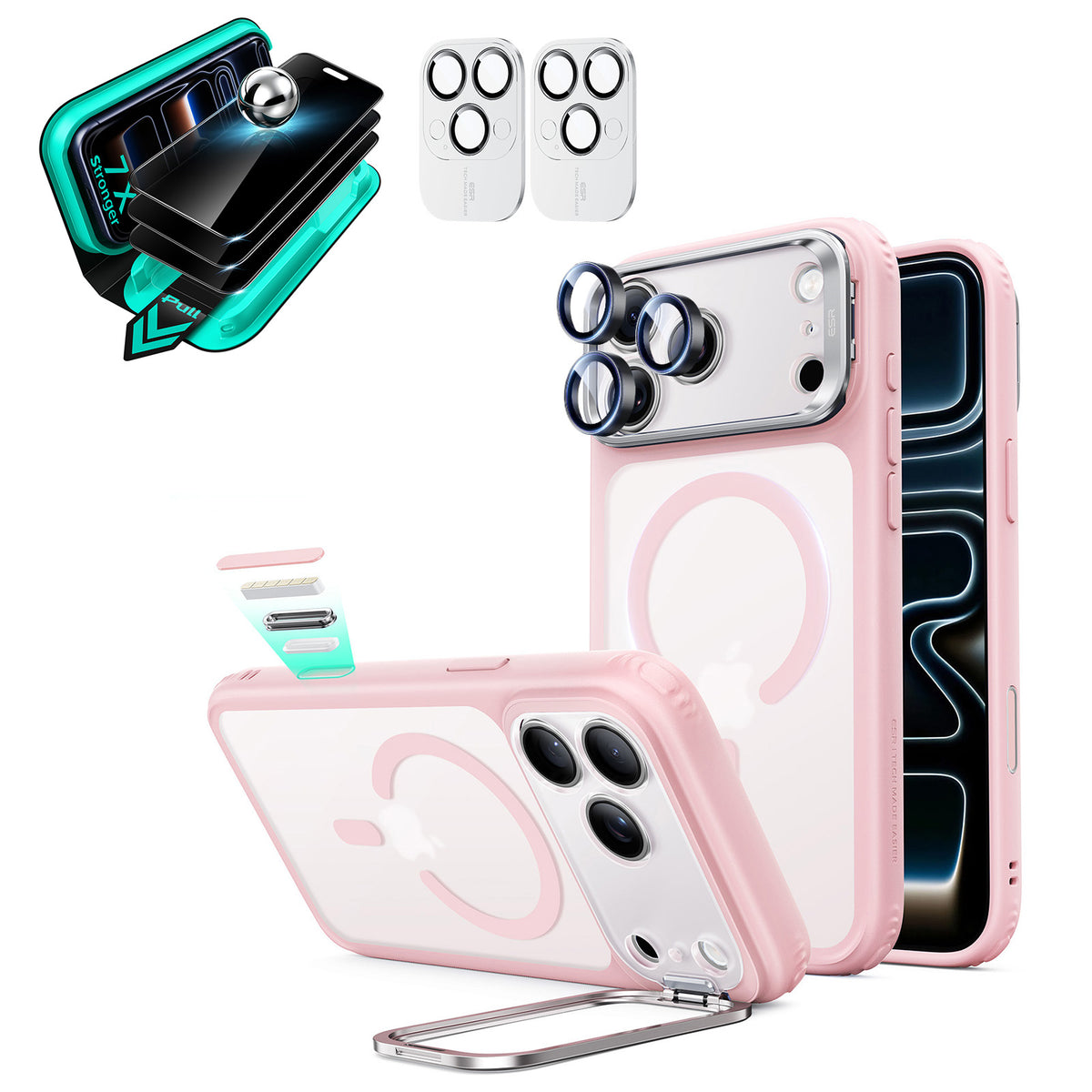 iPhone 18 Pro Bundle Classic Hybrid Magnetic Case with Camera Control and Flex Stand, Plus Armorite®️ Privacy Screen Protector - Frosted Bubblegum Pink  Product type