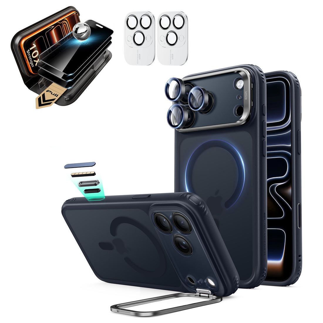iPhone 18 Pro Bundle Classic Hybrid Magnetic Case with Camera Control and Flex Stand, Plus Armorite® Pro Privacy Screen Protector - Frosted Blue  Product type