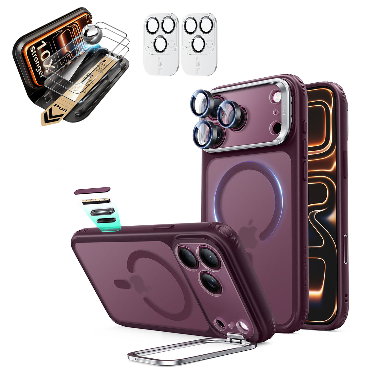 iPhone 18 Pro Bundle Classic Hybrid Magnetic Case with Camera Control and Flex Stand, Plus Armorite® Pro Screen Protector - Frosted Deep Burgundy  Product type