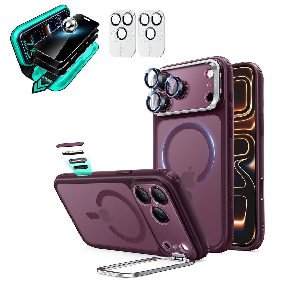 iPhone 18 Pro Max Bundle Classic Hybrid Magnetic Case with Camera Control and Flex Stand, Plus Armorite®️ Privacy Screen Protector - Frosted Deep Burgundy  Product type