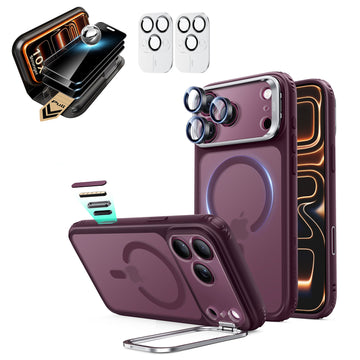 iPhone 18 Pro Max Bundle Classic Hybrid Magnetic Case with Camera Control and Flex Stand, Plus Armorite® Pro Privacy Screen Protector - Frosted Deep Burgundy  Product type