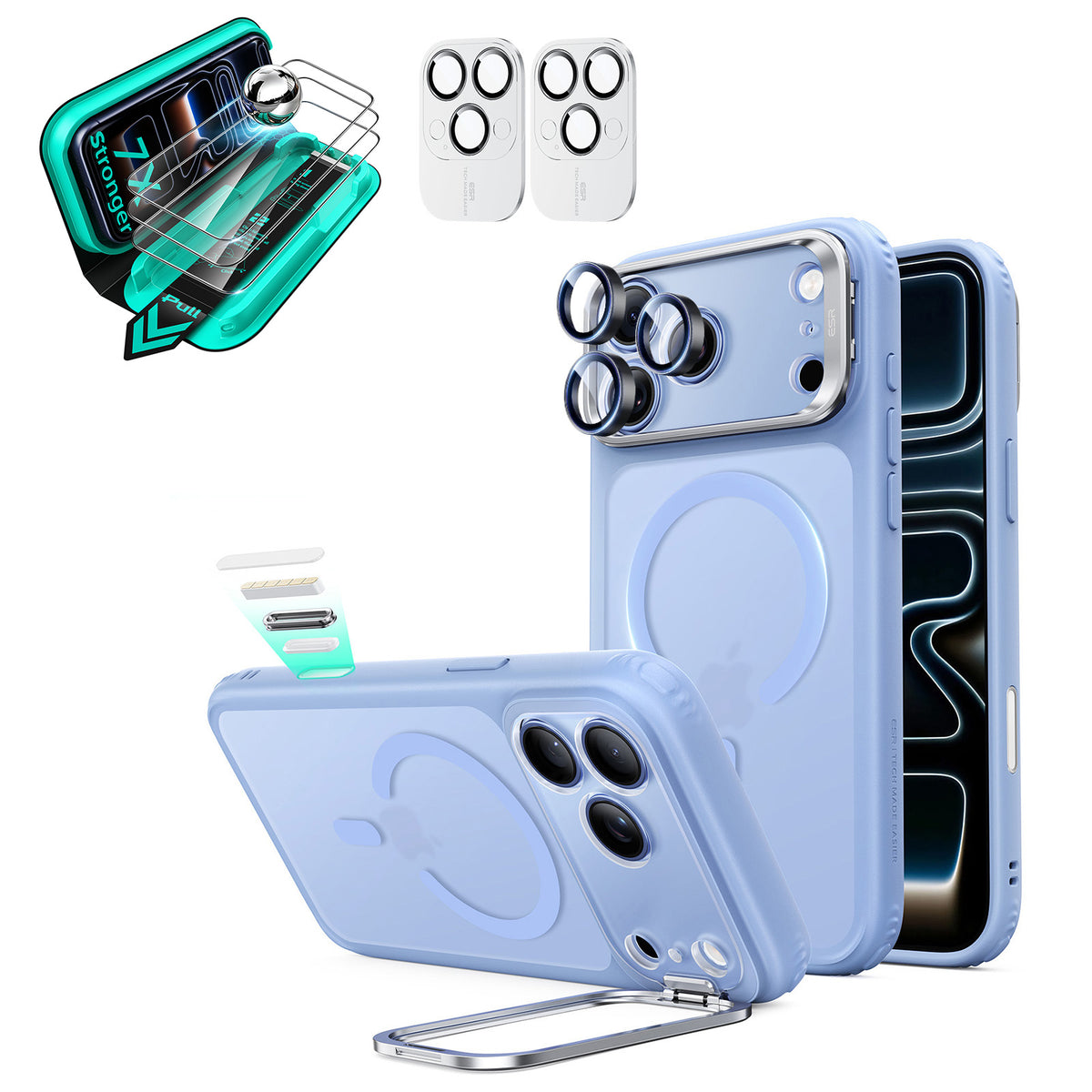 iPhone 18 Pro Bundle Classic Hybrid Magnetic Case with Camera Control and Flex Stand, Plus Armorite®️ Screen Protector - Frosted Misty Blue  Product type
