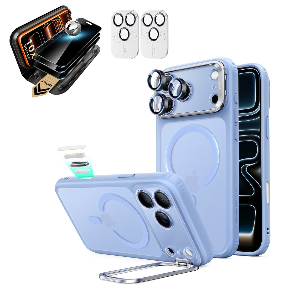 iPhone 18 Pro Max Bundle Classic Hybrid Magnetic Case with Camera Control and Flex Stand, Plus Armorite® Pro Privacy Screen Protector - Frosted Misty Blue  Product type