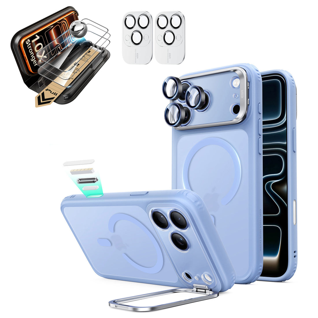 iPhone 18 Pro Max Bundle Classic Hybrid Magnetic Case with Camera Control and Flex Stand, Plus Armorite® Pro Screen Protector - Frosted Misty Blue  Product type